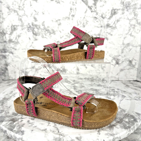 Laidback London Kemle Sandal Pink Embroidered Taupe Leather Sport Strap Boho - Picture 1 of 7
